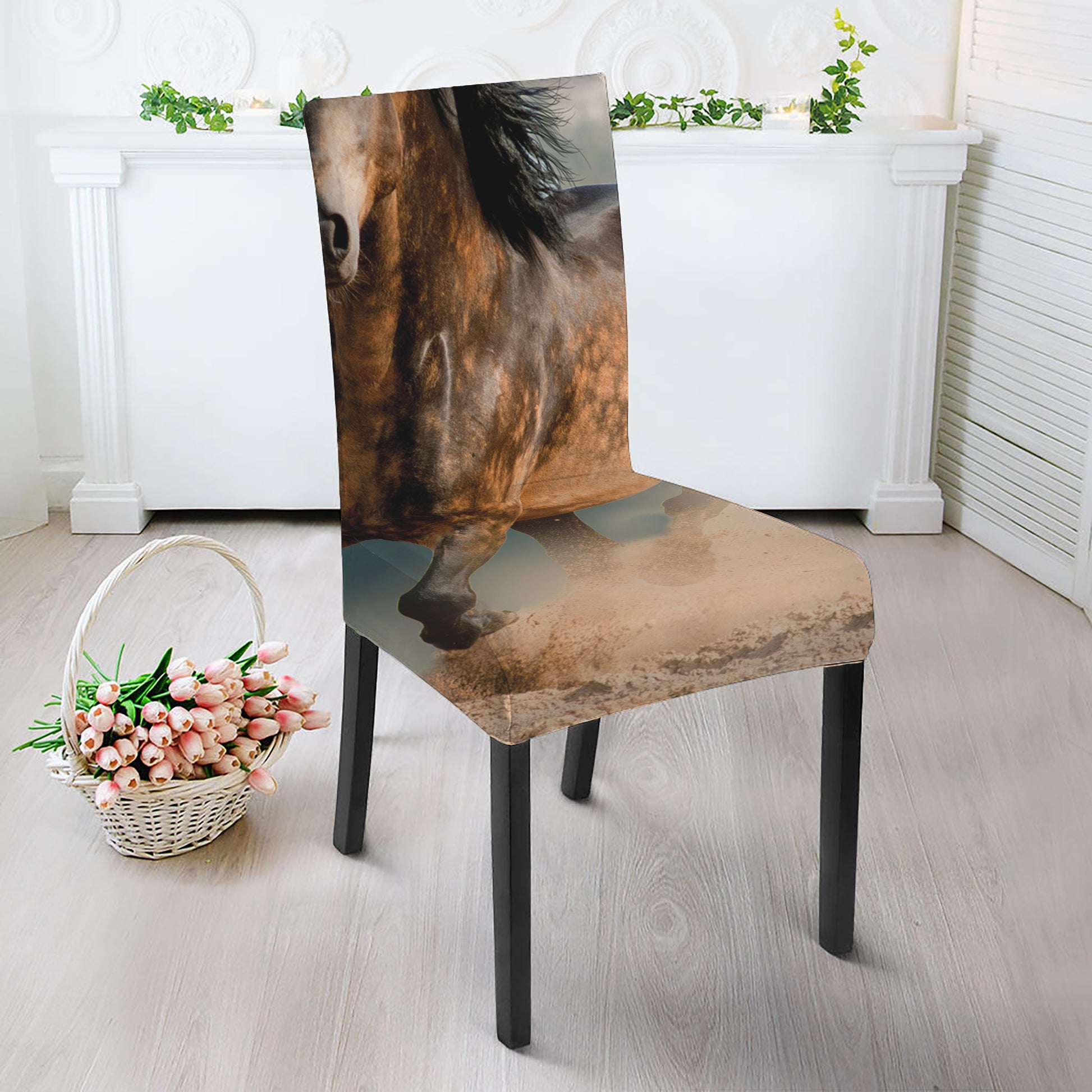 Running Wild Stallion Horse Print Dining Chair Slipcover