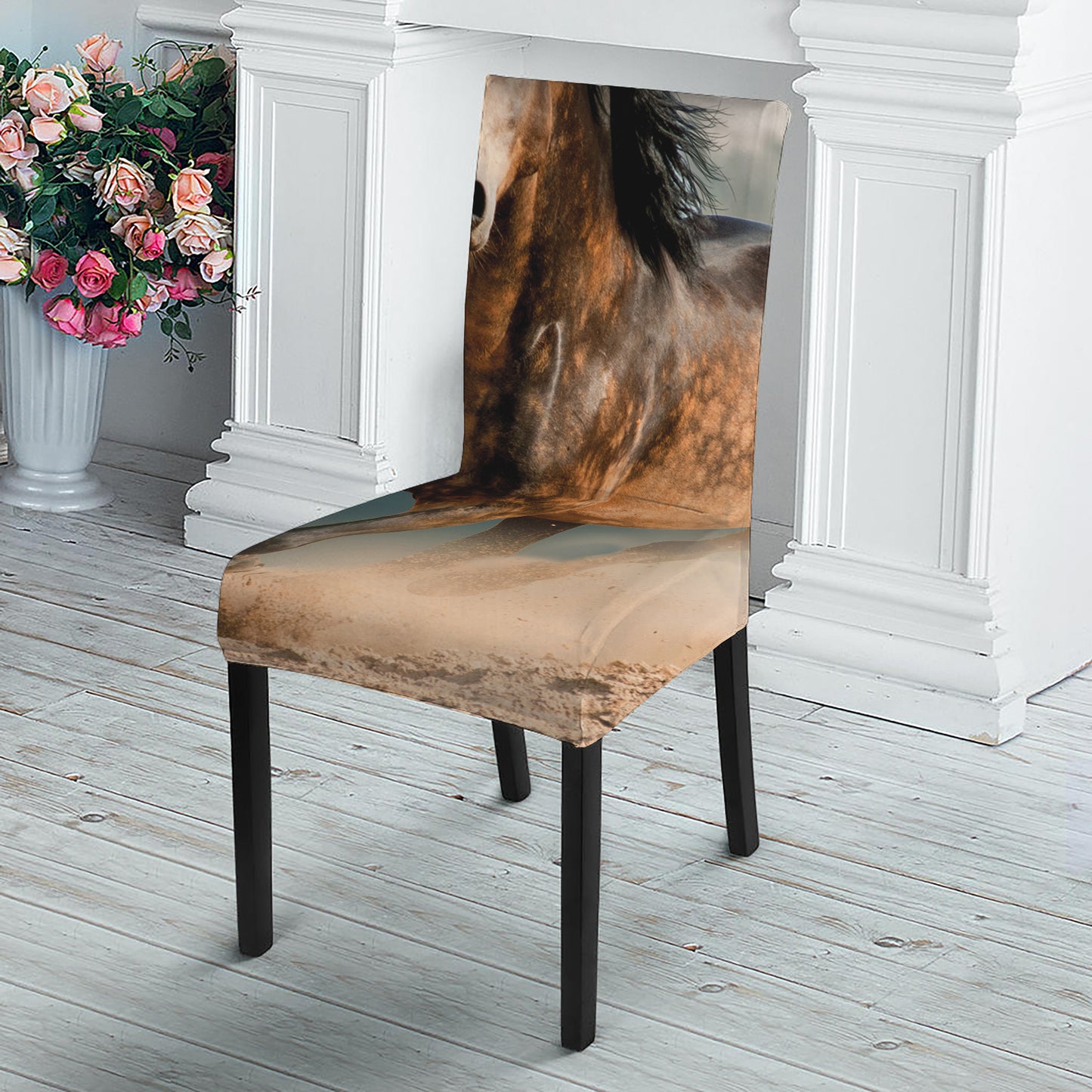 Running Wild Stallion Horse Print Dining Chair Slipcover