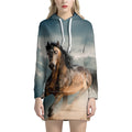 Running Wild Stallion Horse Print Pullover Hoodie Dress