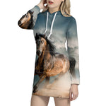 Running Wild Stallion Horse Print Hoodie Dress