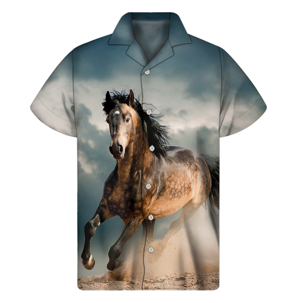 Running Wild Stallion Horse Print Men's Short Sleeve Shirt