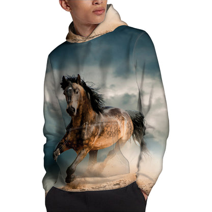 Running Wild Stallion Horse Print Pullover Hoodie