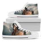 Running Wild Stallion Horse Print White High Top Shoes