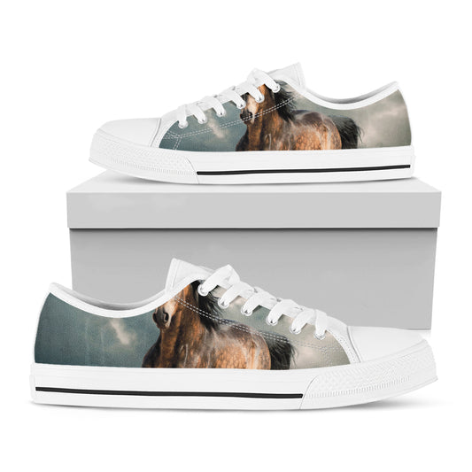 Running Wild Stallion Horse Print White Low Top Shoes