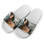 Running Wild Stallion Horse Print White Slide Sandals