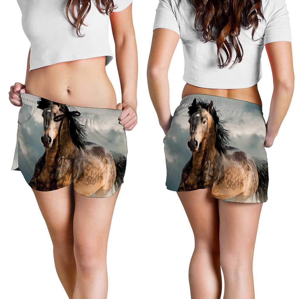 Running Wild Stallion Horse Print Women's Shorts