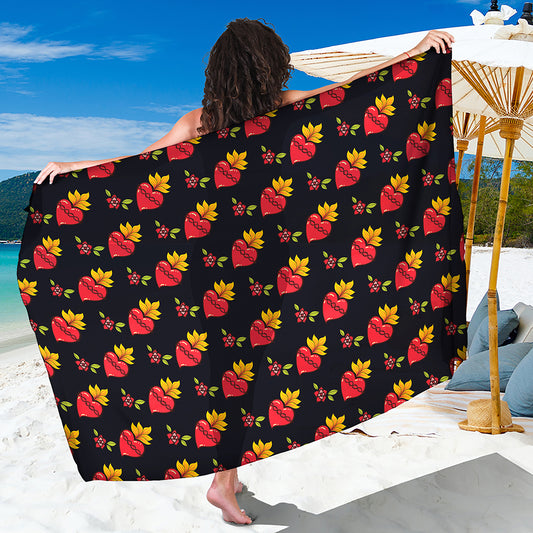 Sacred Heart Pattern Print Beach Sarong Wrap