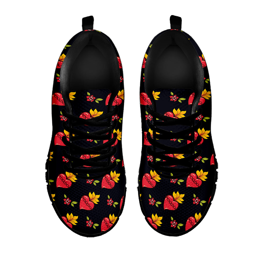 Sacred Heart Pattern Print Black Sneakers