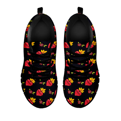 Sacred Heart Pattern Print Black Sneakers