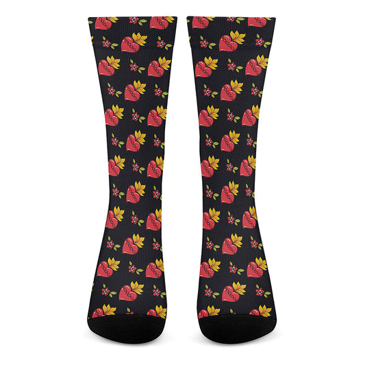 Sacred Heart Pattern Print Crew Socks