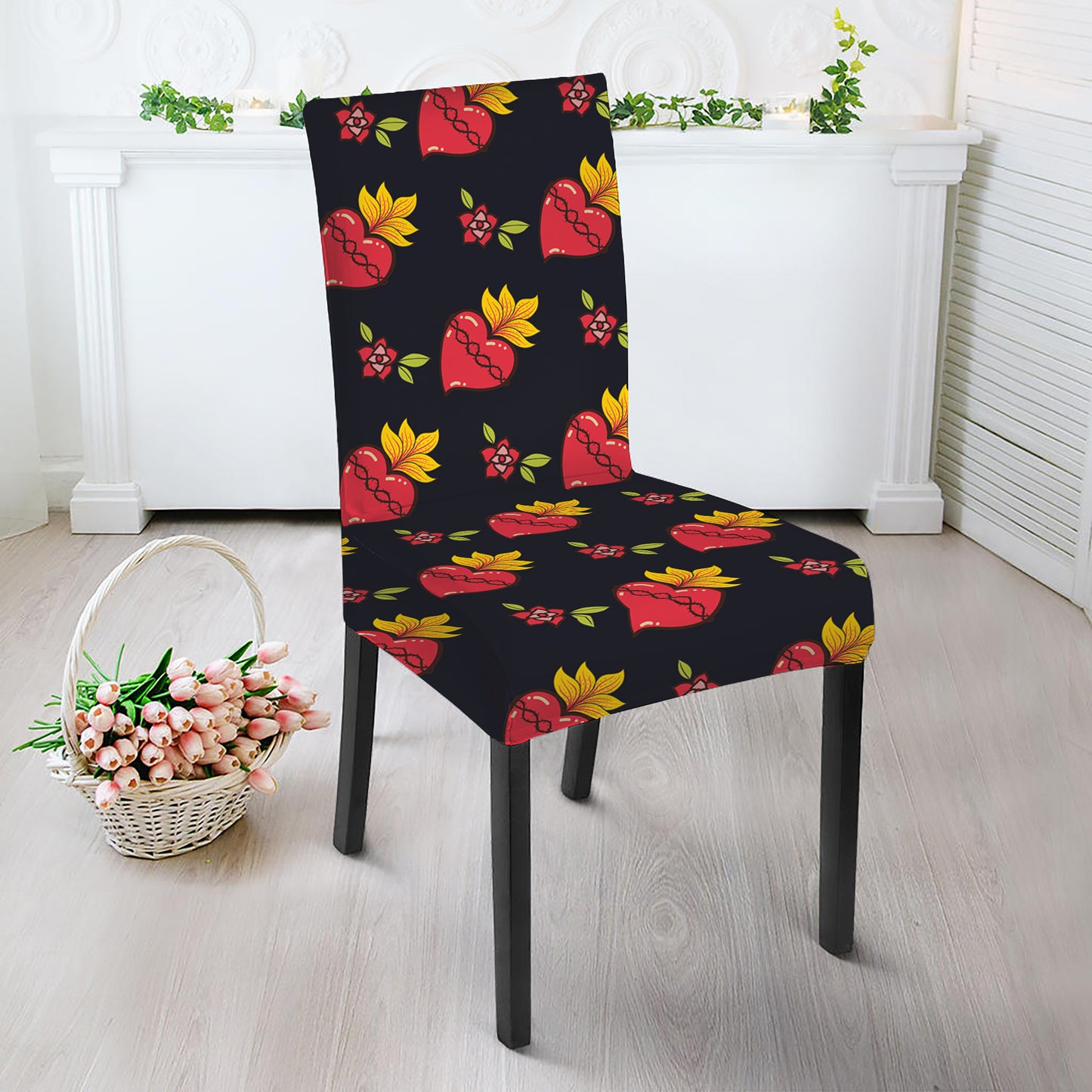 Sacred Heart Pattern Print Dining Chair Slipcover