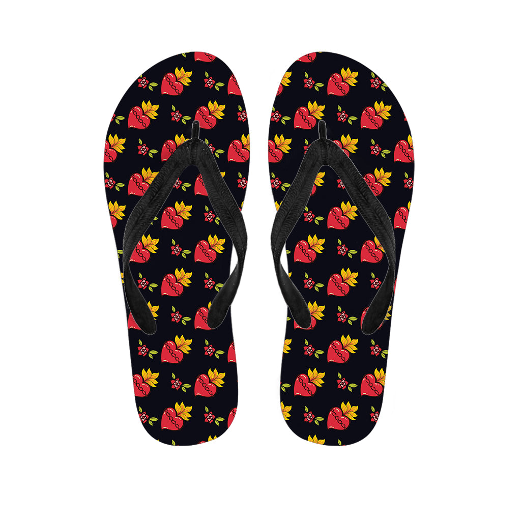 Sacred Heart Pattern Print Flip Flops