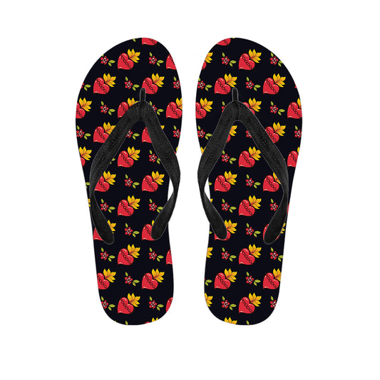 Sacred Heart Pattern Print Flip Flops