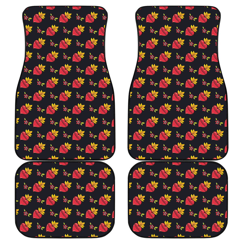 Sacred Heart Pattern Print Front and Back Car Floor Mats