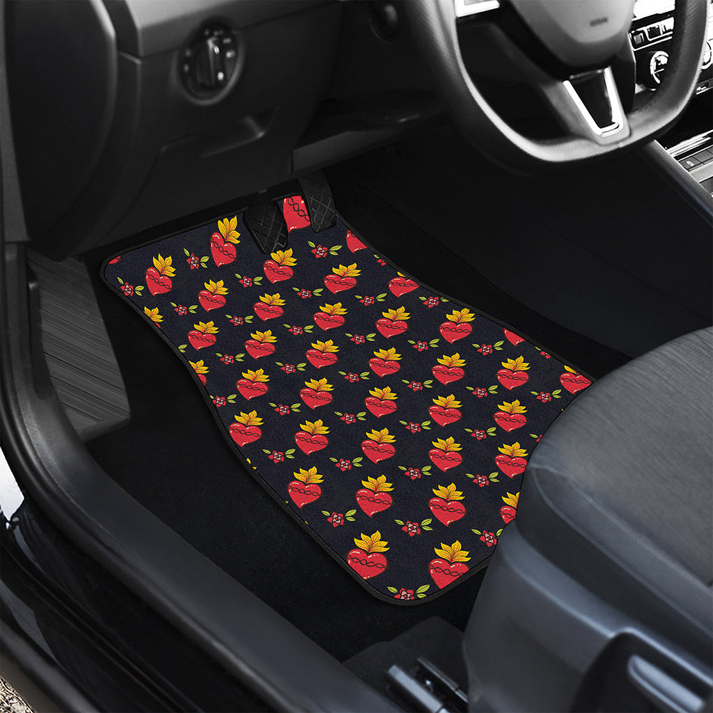 Sacred Heart Pattern Print Front and Back Car Floor Mats