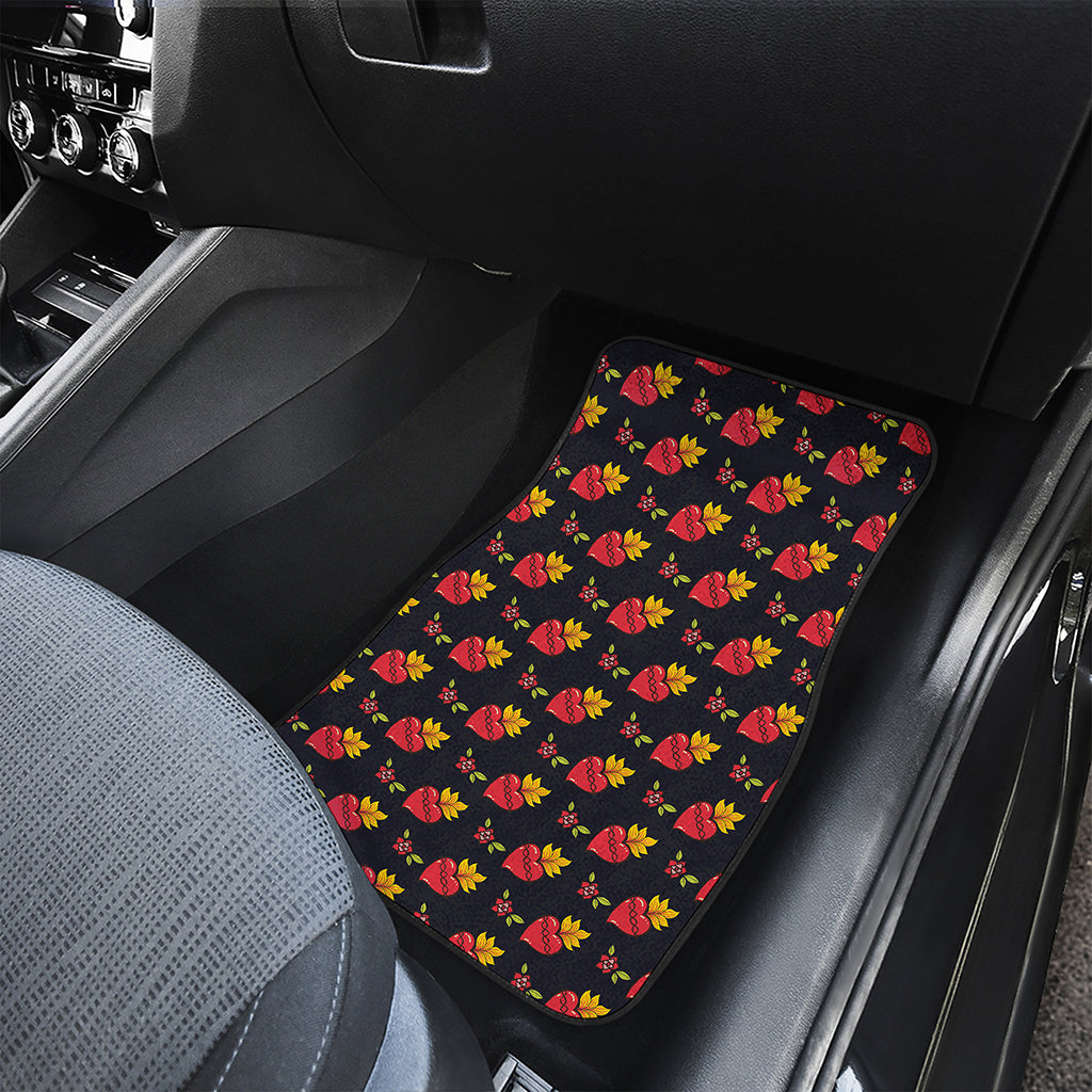 Sacred Heart Pattern Print Front and Back Car Floor Mats