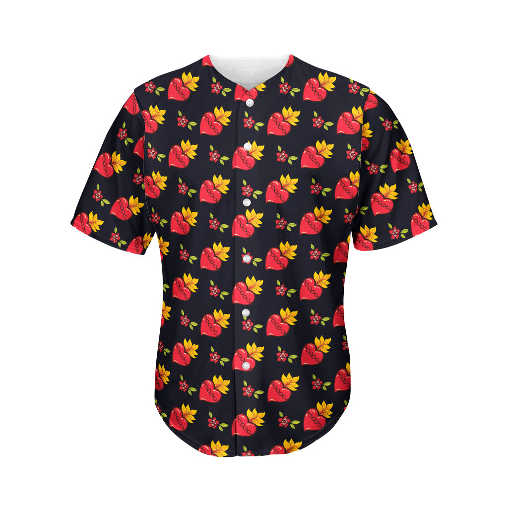 Sacred Heart Pattern Print Men's Baseball Jersey