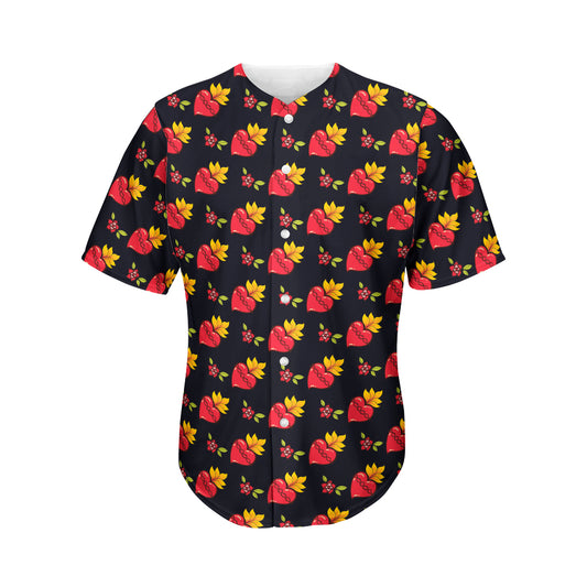 Sacred Heart Pattern Print Men's Baseball Jersey