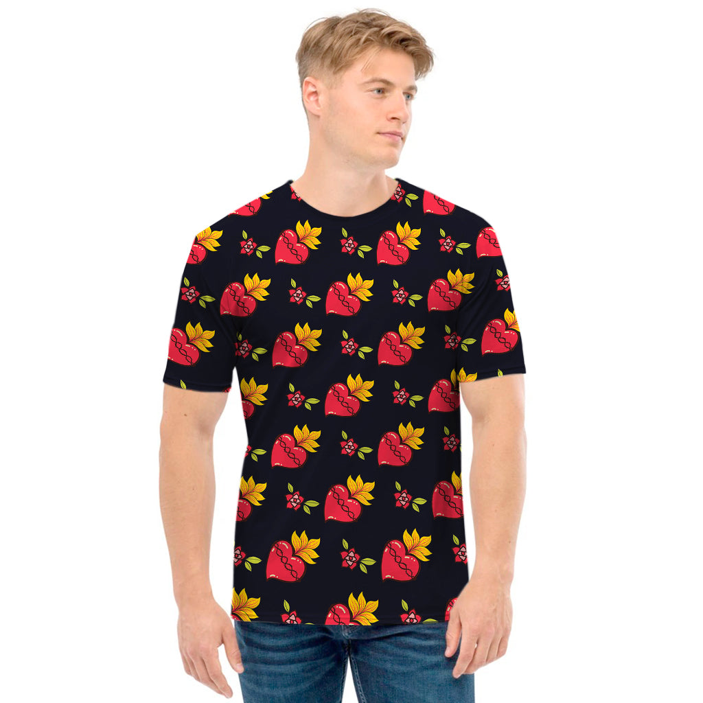 Sacred Heart Pattern Print Men's T-Shirt