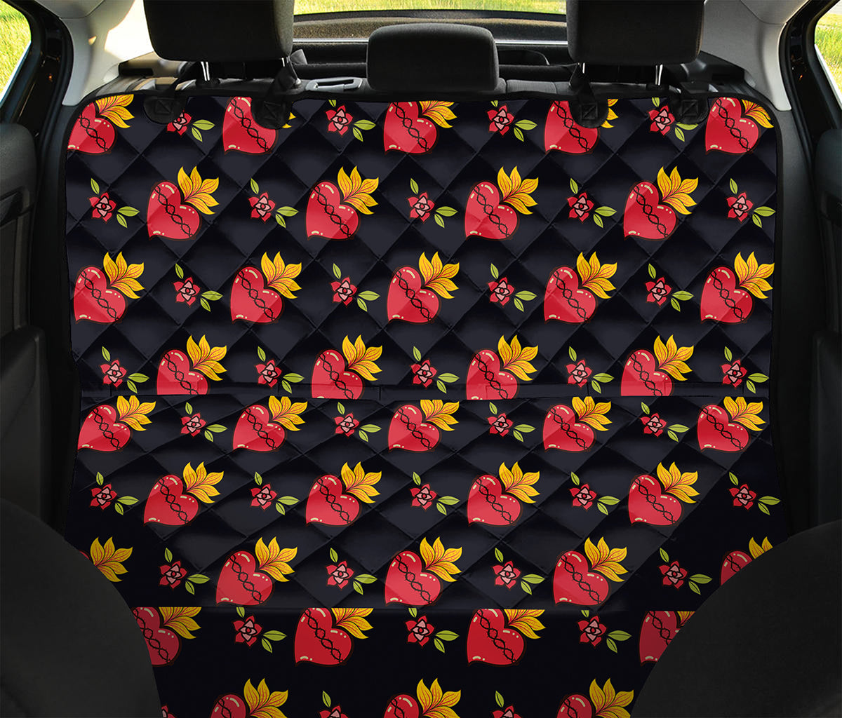 Sacred Heart Pattern Print Pet Car Back Seat Cover