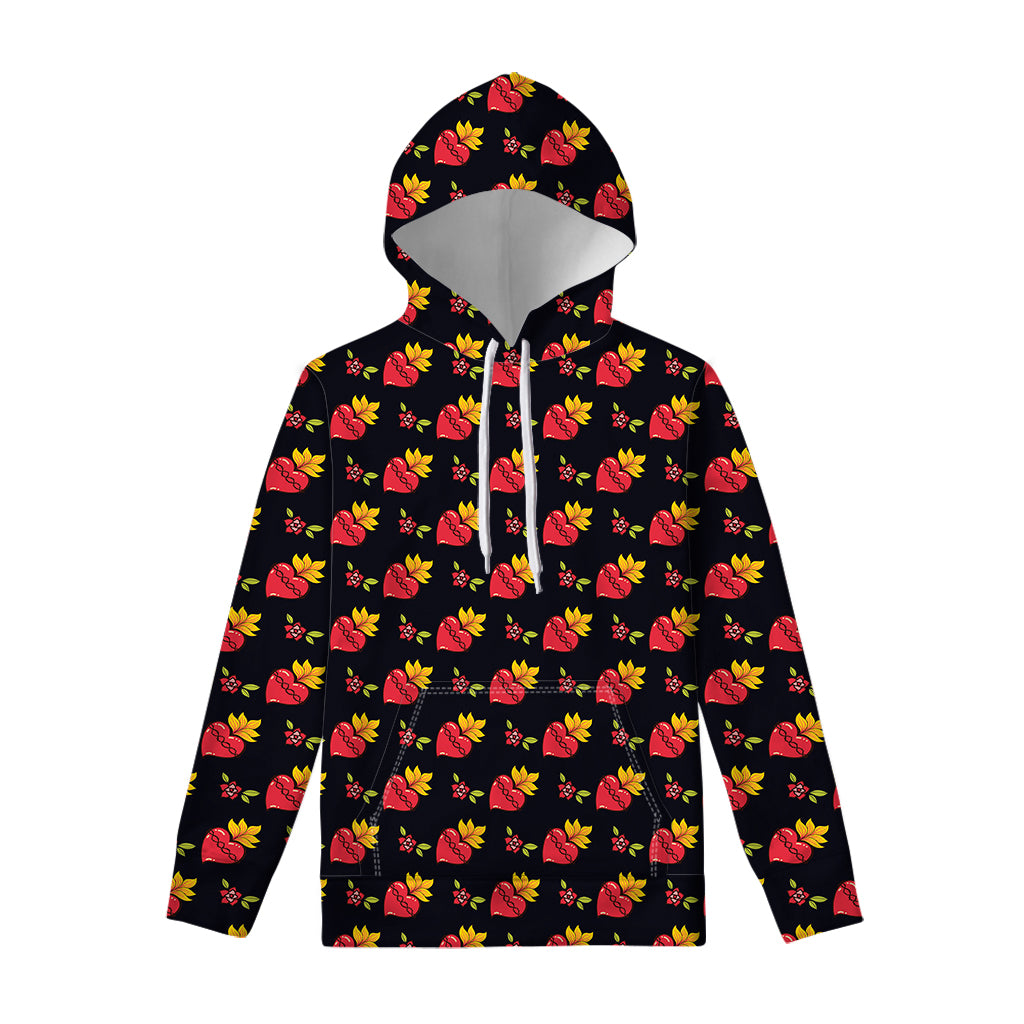 Sacred Heart Pattern Print Pullover Hoodie