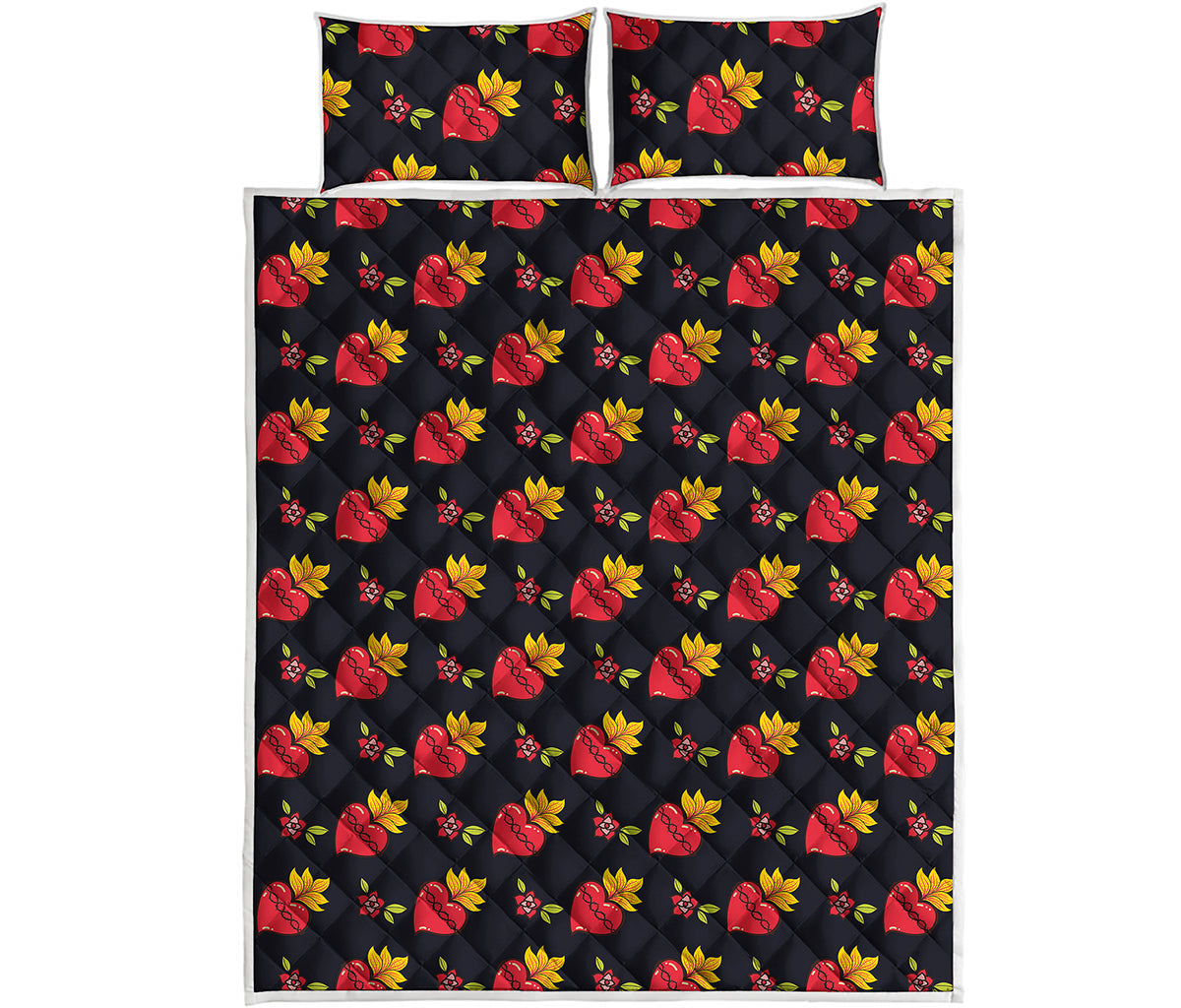 Sacred Heart Pattern Print Quilt Bed Set