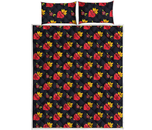 Sacred Heart Pattern Print Quilt Bed Set