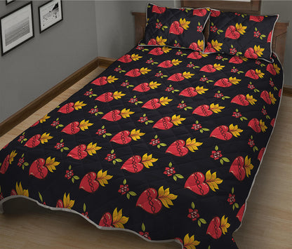 Sacred Heart Pattern Print Quilt Bed Set