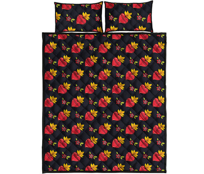 Sacred Heart Pattern Print Quilt Bed Set