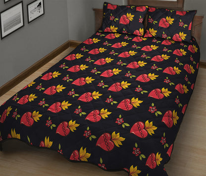 Sacred Heart Pattern Print Quilt Bed Set