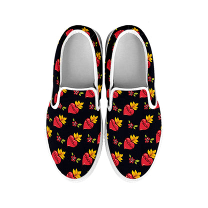Sacred Heart Pattern Print White Slip On Shoes