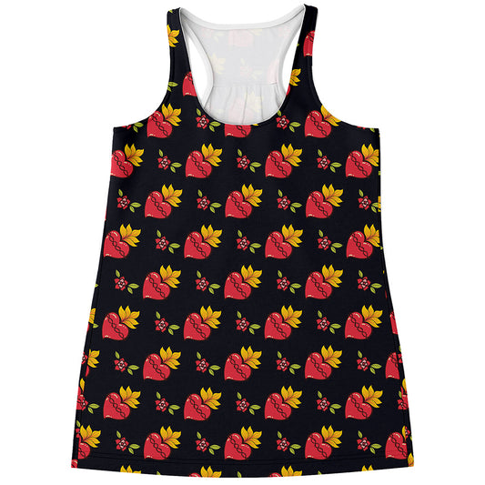 Sacred Heart Pattern Print Women's Racerback Tank Top