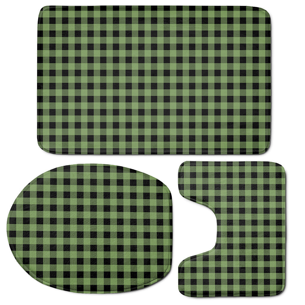 Sage Green Buffalo Check Pattern Print 3 Piece Bath Mat Set