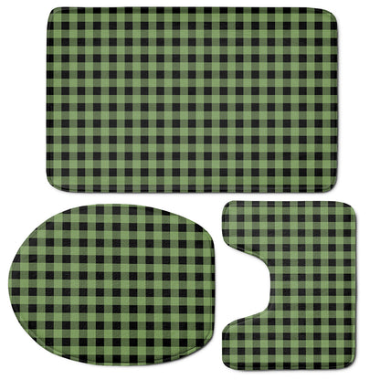 Sage Green Buffalo Check Pattern Print 3 Piece Bath Mat Set