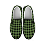 Sage Green Buffalo Check Pattern Print Black Slip On Shoes