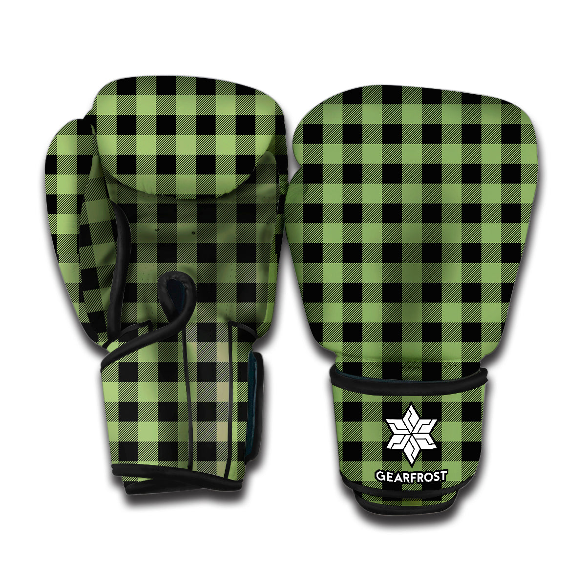 Sage Green Buffalo Check Pattern Print Boxing Gloves