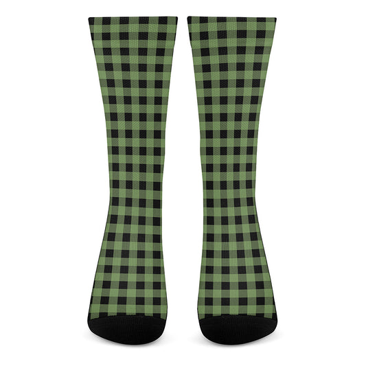 Sage Green Buffalo Check Pattern Print Crew Socks