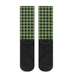 Sage Green Buffalo Check Pattern Print Crew Socks