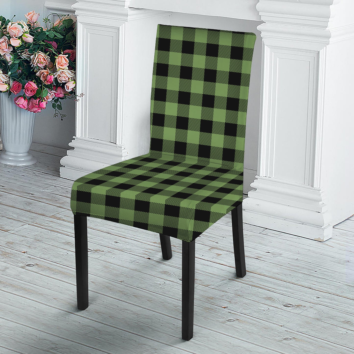 Sage Green Buffalo Check Pattern Print Dining Chair Slipcover