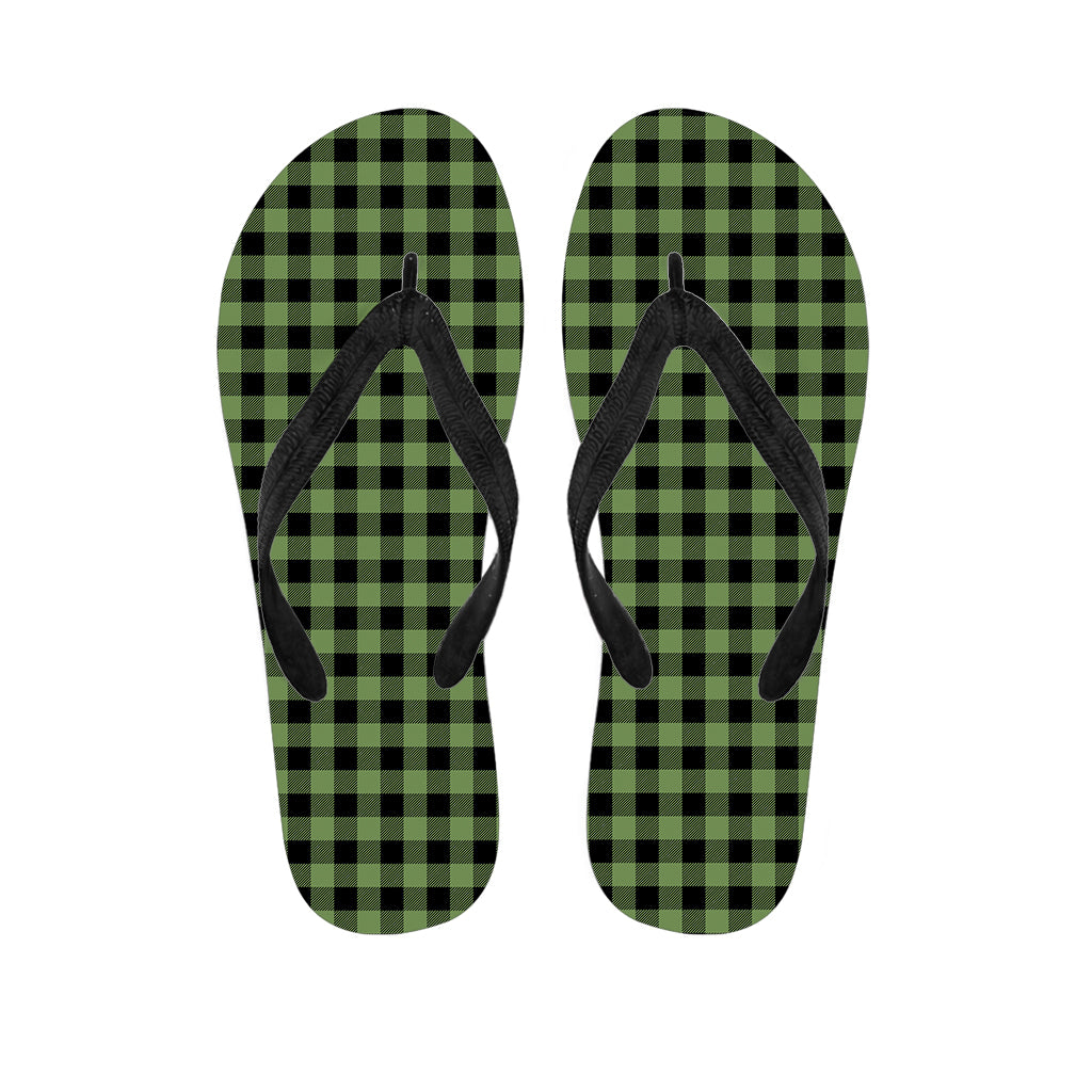 Sage Green Buffalo Check Pattern Print Flip Flops