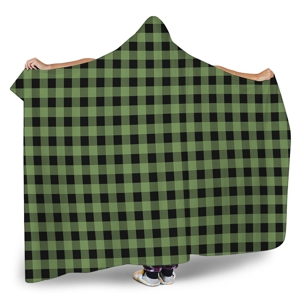 Sage Green Buffalo Check Pattern Print Hooded Blanket