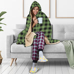 Sage Green Buffalo Check Pattern Print Hooded Blanket