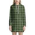 Sage Green Buffalo Check Pattern Print Pullover Hoodie Dress