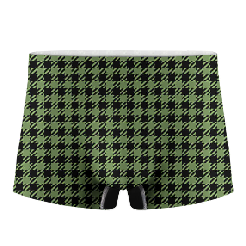 Sage Green Buffalo Check Pattern Print Men's Boxer Briefs