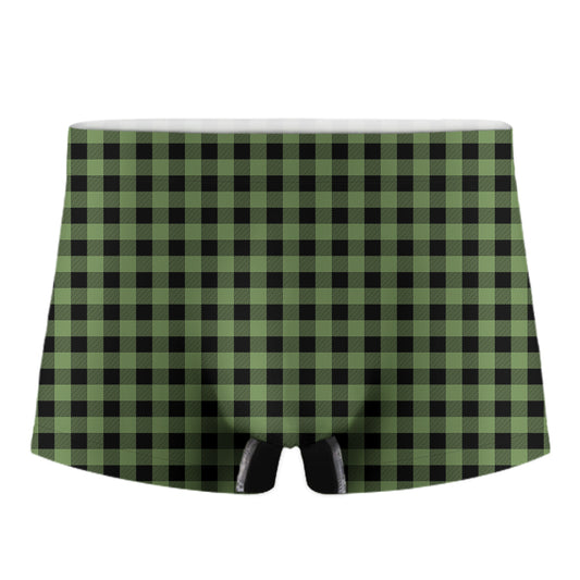 Sage Green Buffalo Check Pattern Print Men's Boxer Briefs