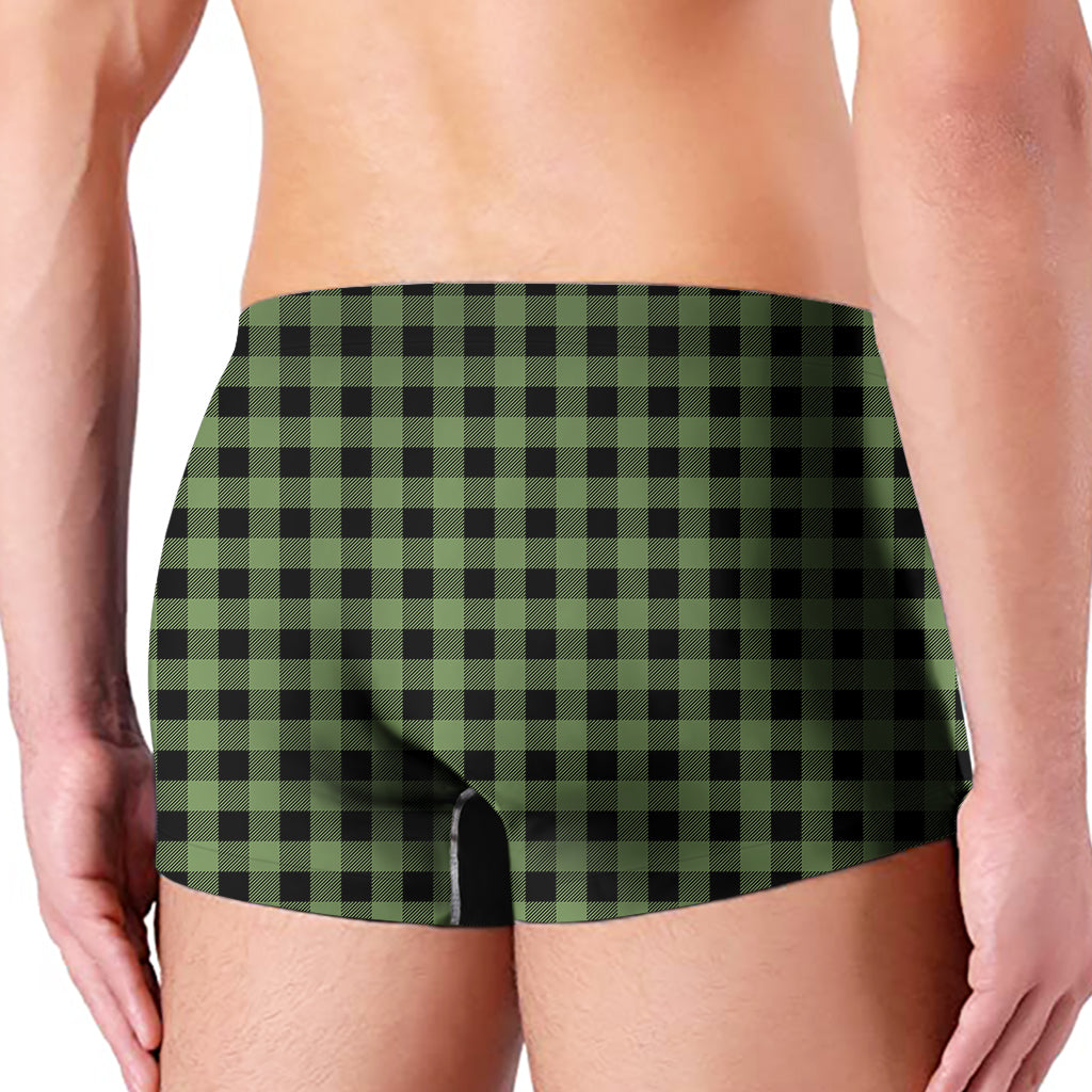 Sage Green Buffalo Check Pattern Print Men's Boxer Briefs