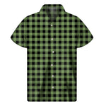 Sage Green Buffalo Check Pattern Print Men's Short Sleeve Shirt