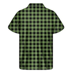 Sage Green Buffalo Check Pattern Print Men's Short Sleeve Shirt