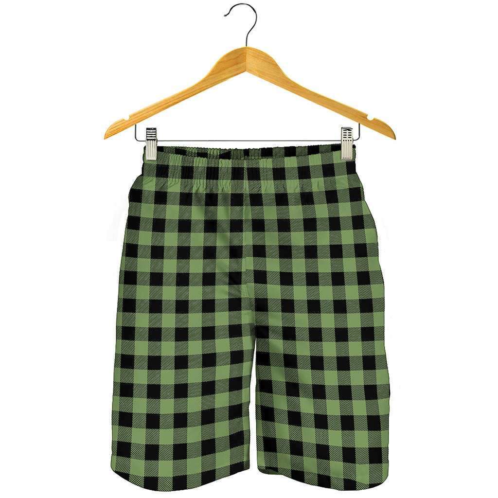 Sage Green Buffalo Check Pattern Print Men's Shorts