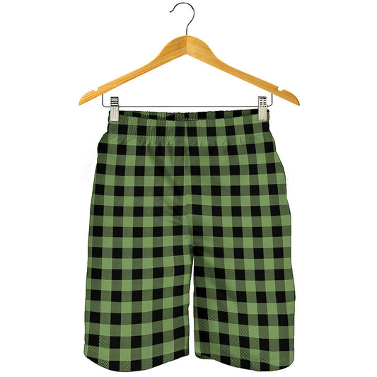 Sage Green Buffalo Check Pattern Print Men's Shorts
